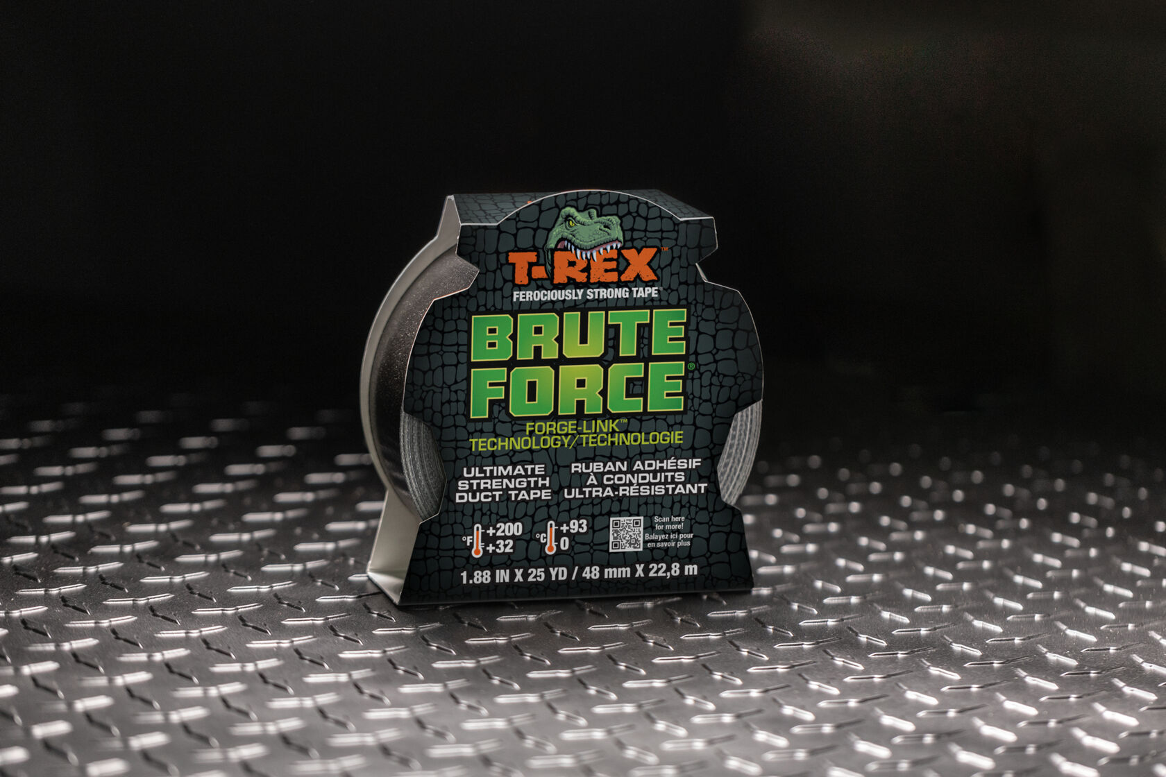 T-Rex Brute Force standing on a metal floor