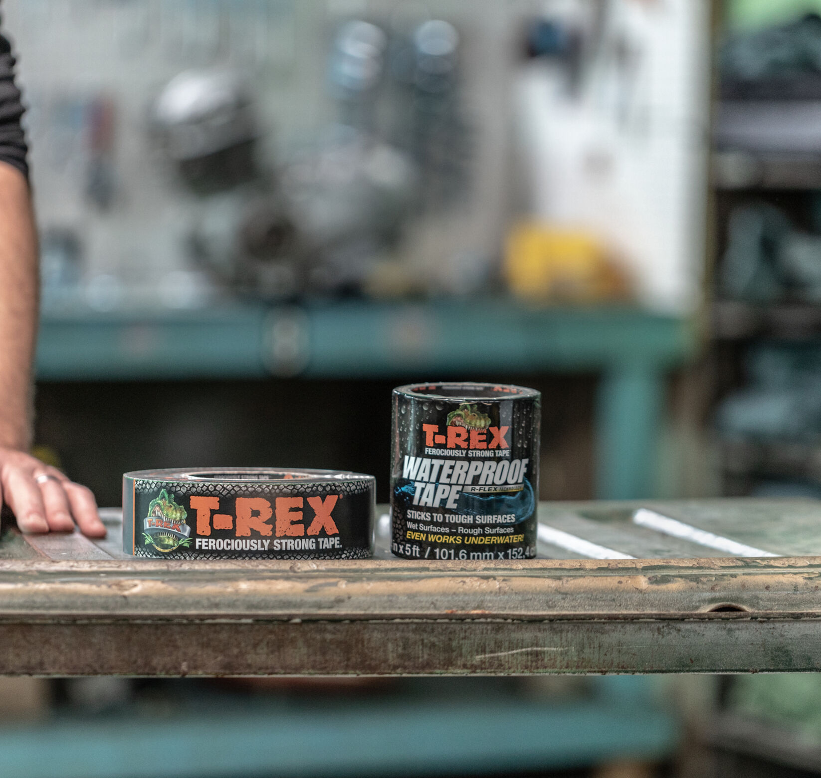 T-Rex Duct Tape and Waterproof Tape on a table